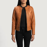 Women Tan Brown Leather Biker Jacket